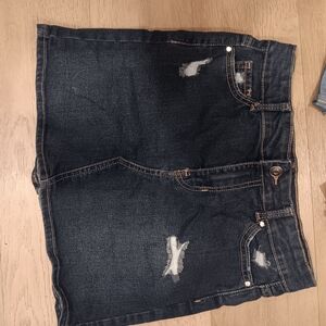 wonder nation dark indigo denim skirt with brown stitching